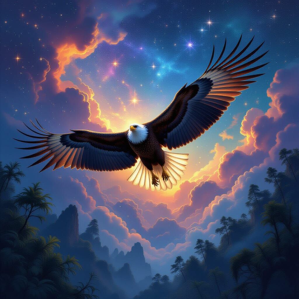 Majestic Eagle Soars Through Cosmic Nebula Sky
