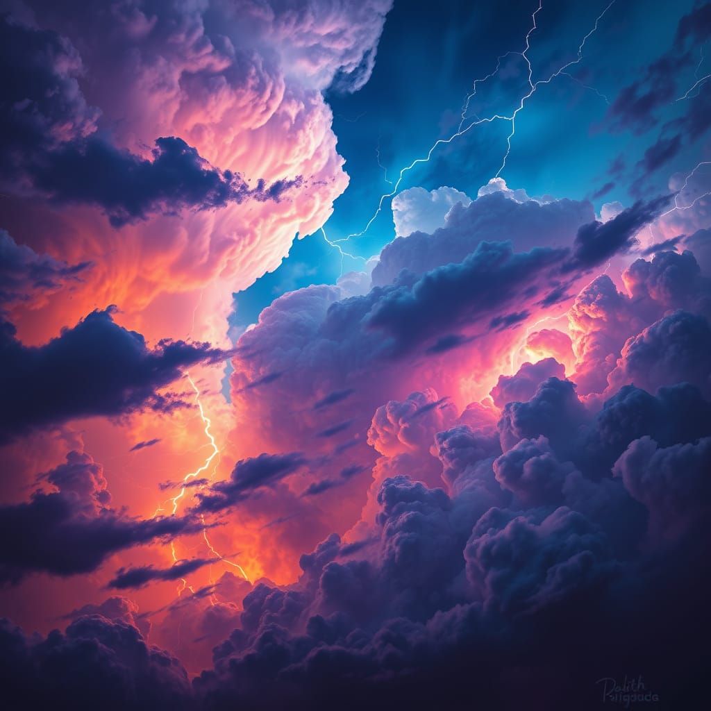Vibrant Stormy Sky with Lightning in Digital Art Style