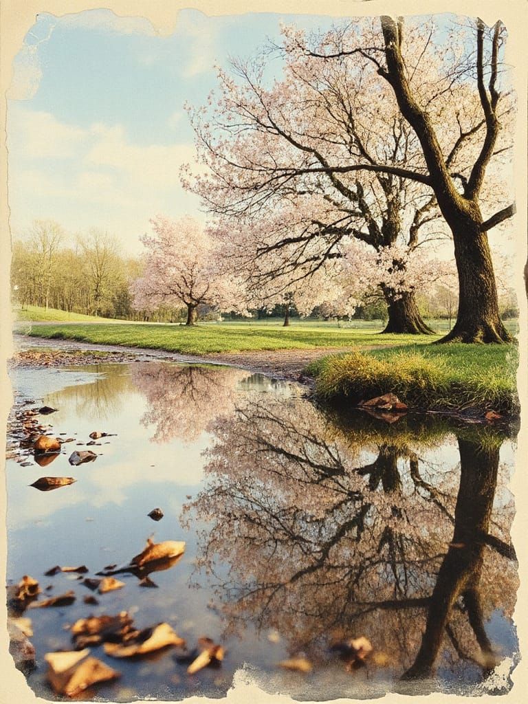 Surreal Spring Landscape Double Exposure in Glitchcore Style