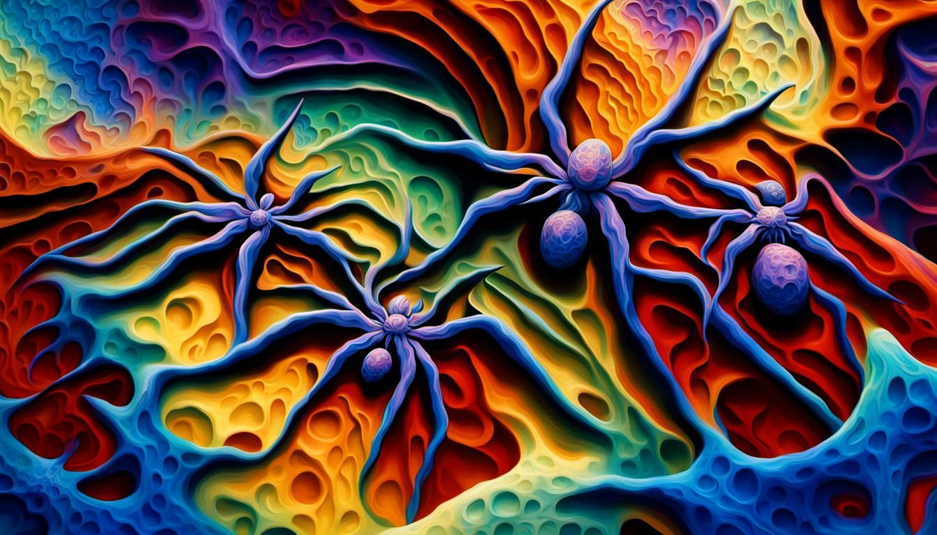 Vivid Spider Stars Dancing in Abstract Impasto Style