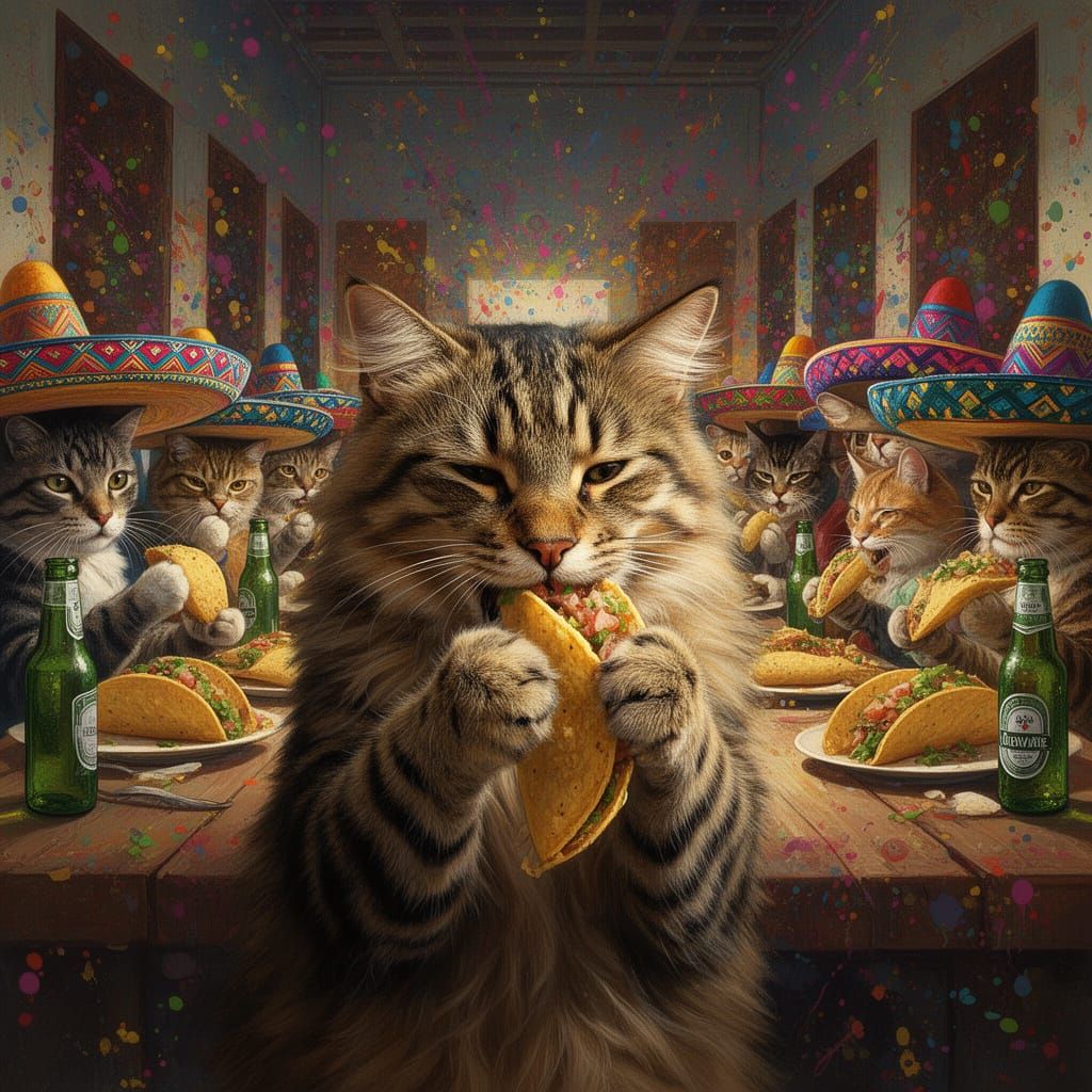Cats Recreate Last Supper with Tacos and Sombreros