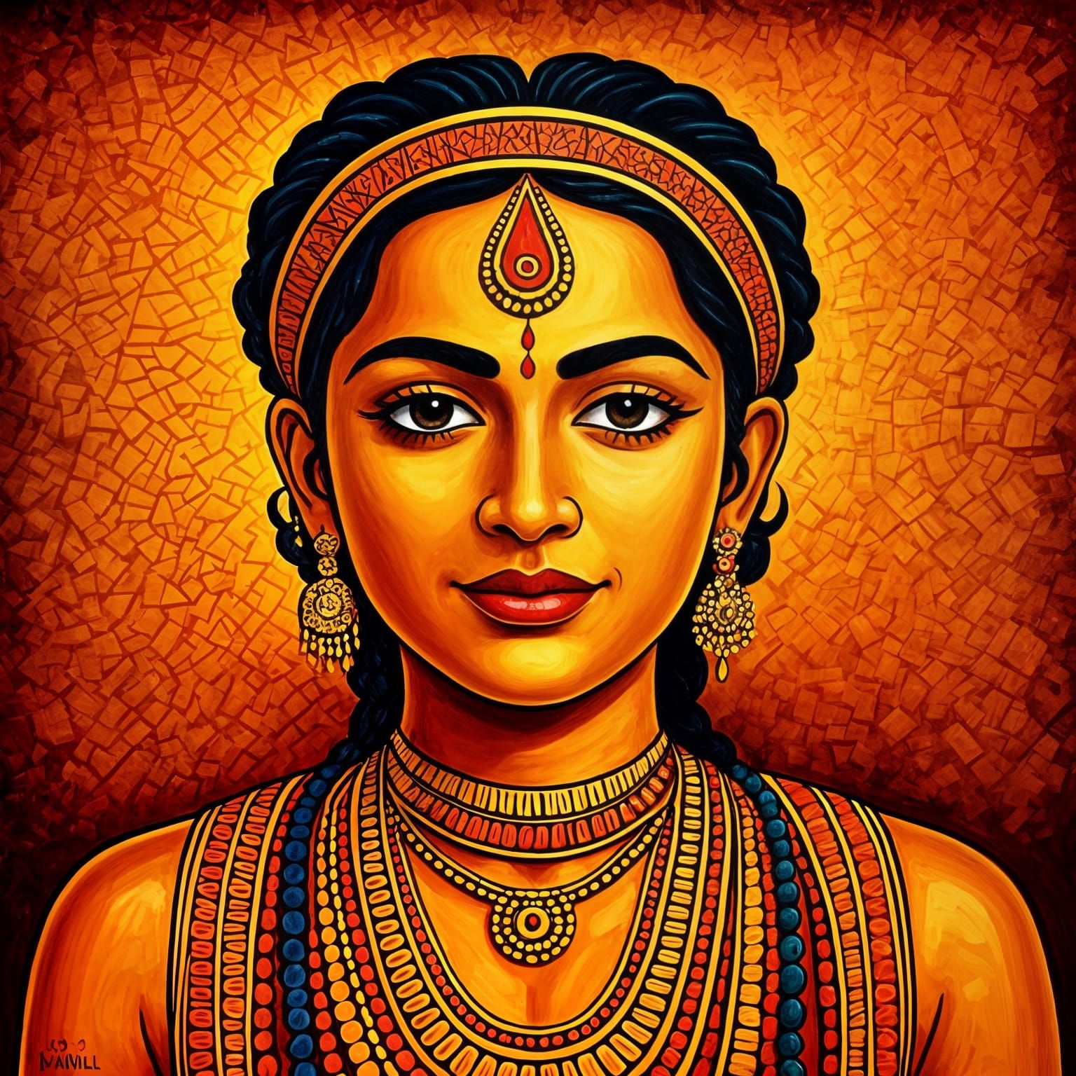Vibrant Indian Folk Art Portrait