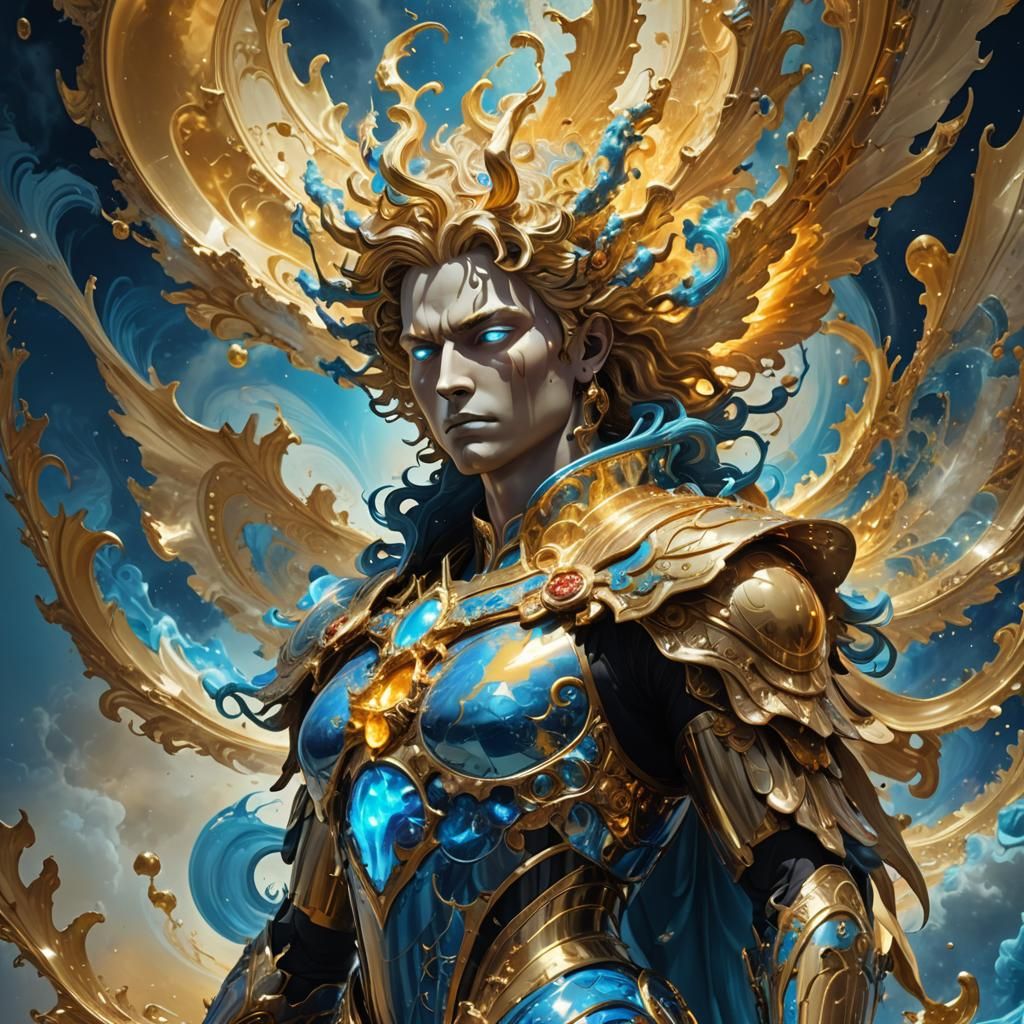 Archangel in Fractal Plasma with Golden Clouds