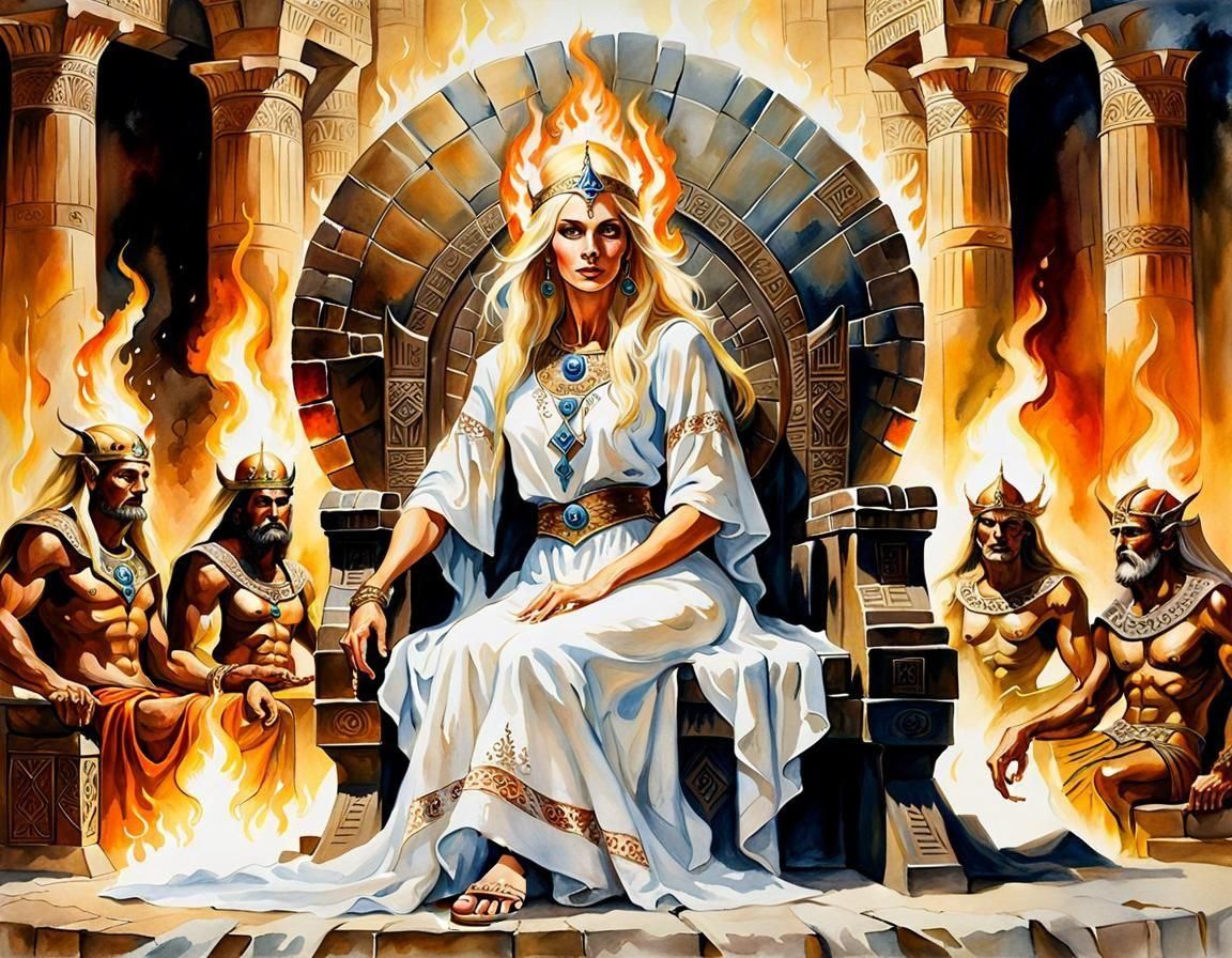 Sorceress with Wooden Sandal: Watercolor Fantasy Art