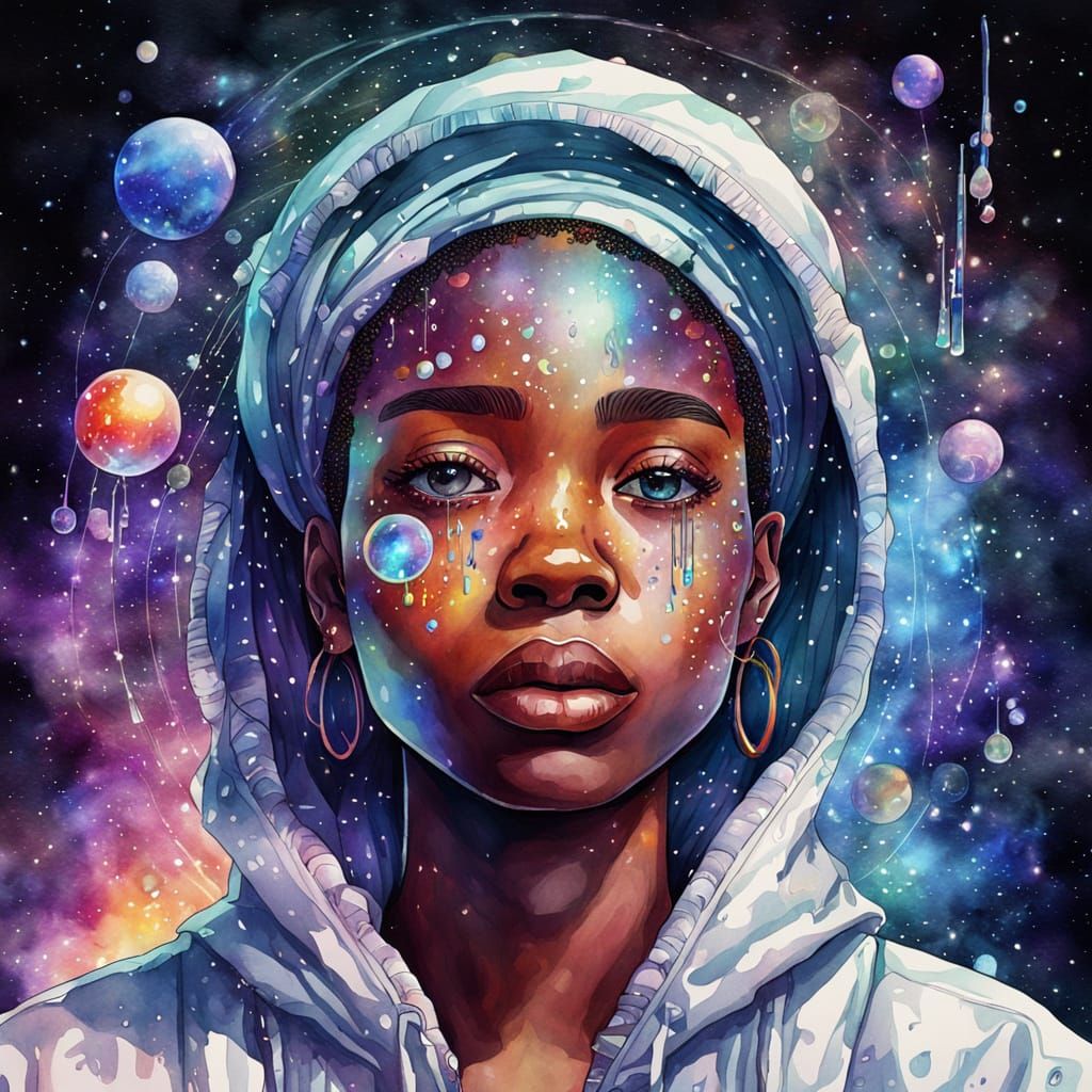 Cosmic Watercolor Hologram of a Black Woman's Tear