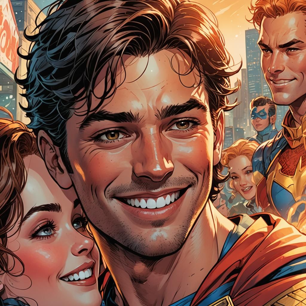 Comic Book Style Portrait of Smiling Boy and Girl