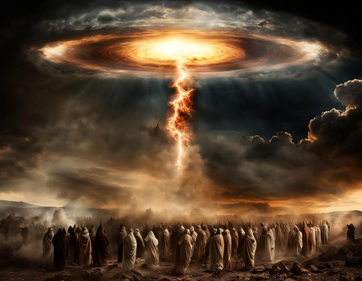 Apocalyptic Event with Celestial and Religious Symbols
