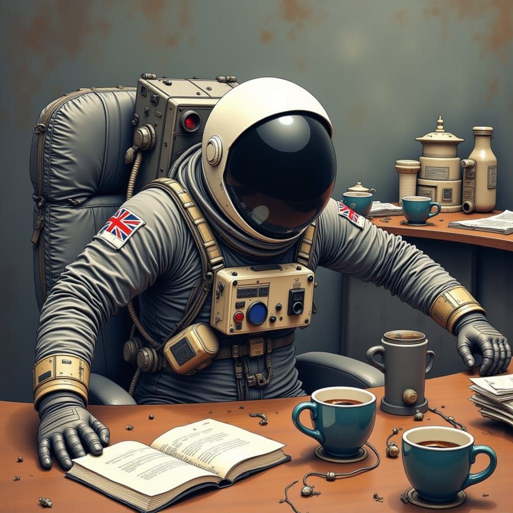 Spaceman's Monday Morning Coffee Overload at Office