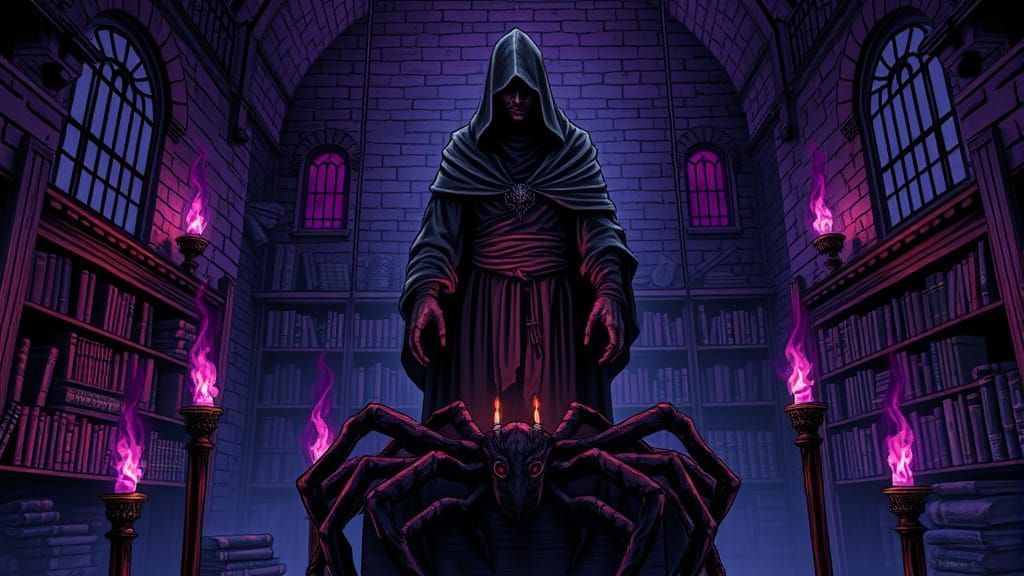 Dark Fantasy Library Scene in Gothic Style