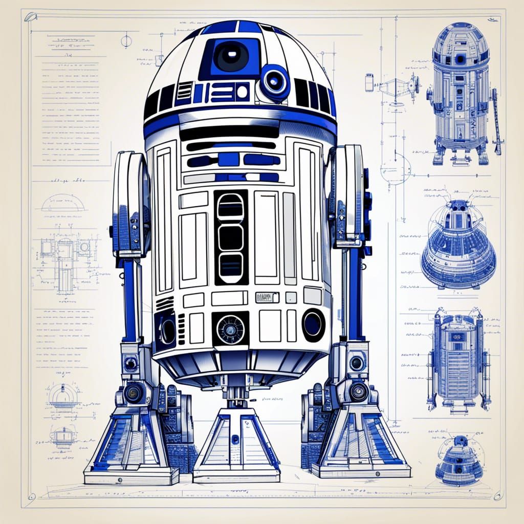 R2D2 Blueprint in Da Vinci Style
