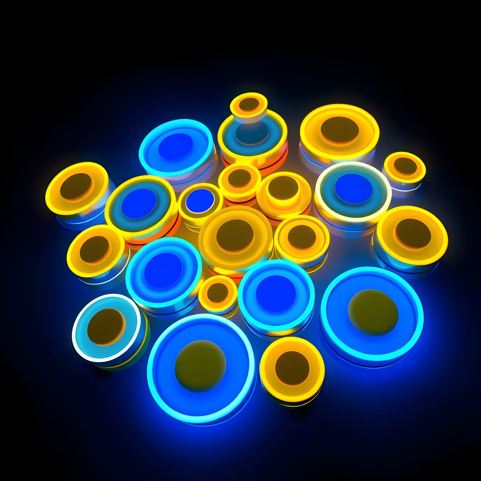 Vibrant Kandinsky-Inspired Circular Composition in Neon Blue...