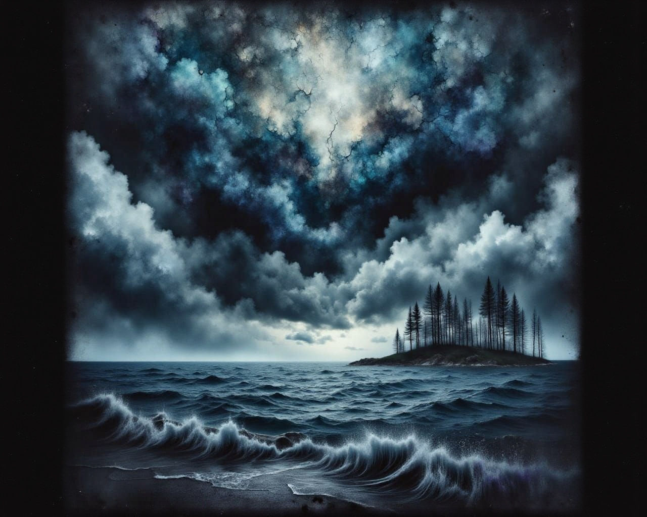 Dark Sea Under Lightning Storm in Gothic Style
