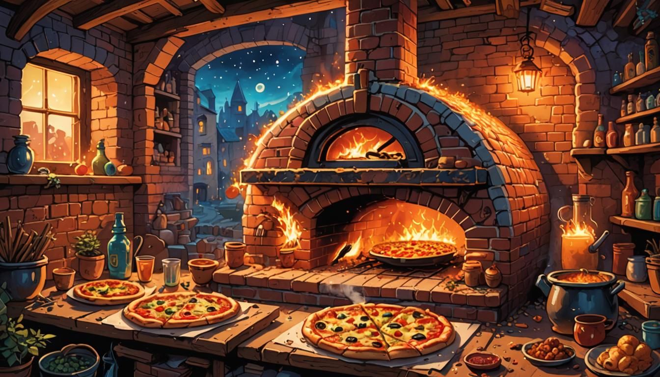 Enchanted Pizza Oven: Fantasy Comic Book Art