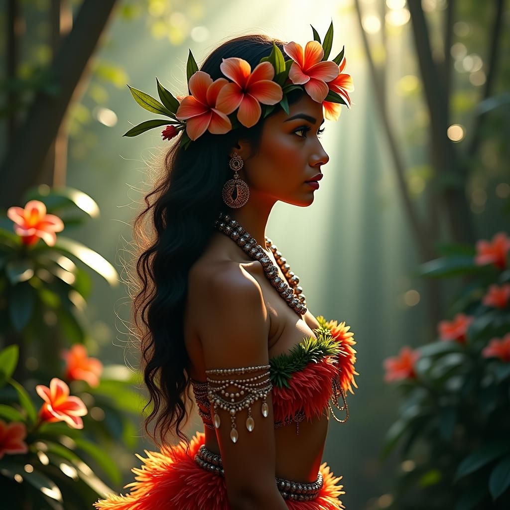 Hula Dancer in Eden: Hyperrealistic Splash Art