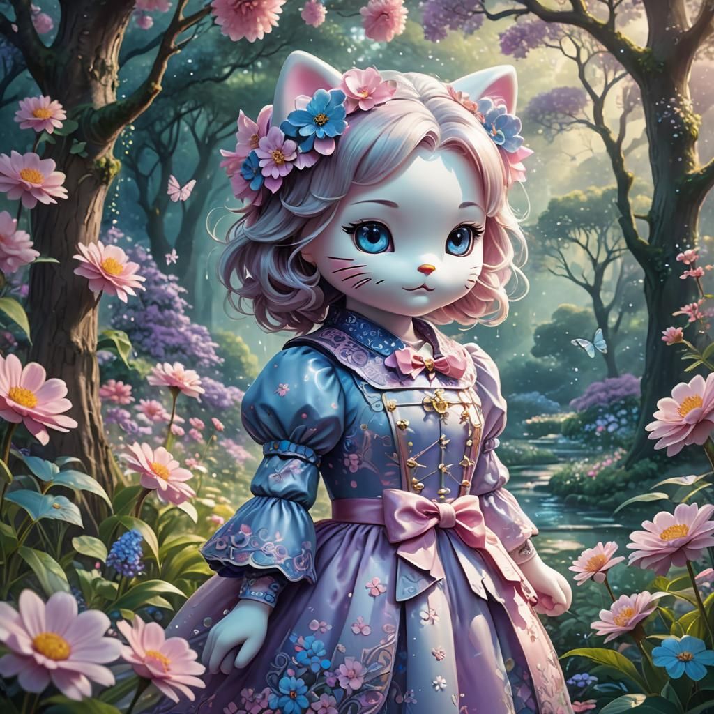 Hello Kitty in Fantasy Garden, Digital Art