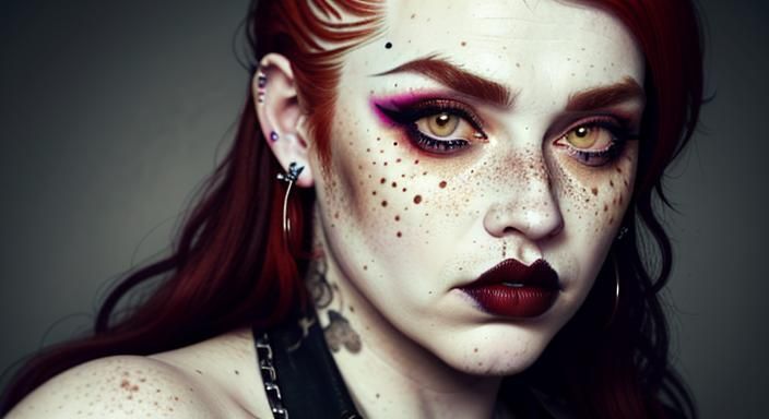 Distressed Girl with Piercings and Emo Makeup