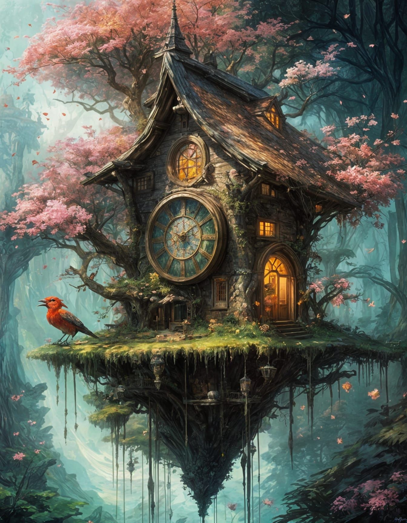 Fantasycore Yggdrasil with Victorian Cottage Treehouses