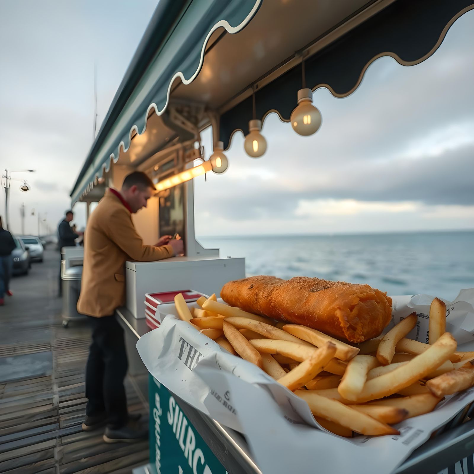 Authentic English Fish and Chips by the Ocean
