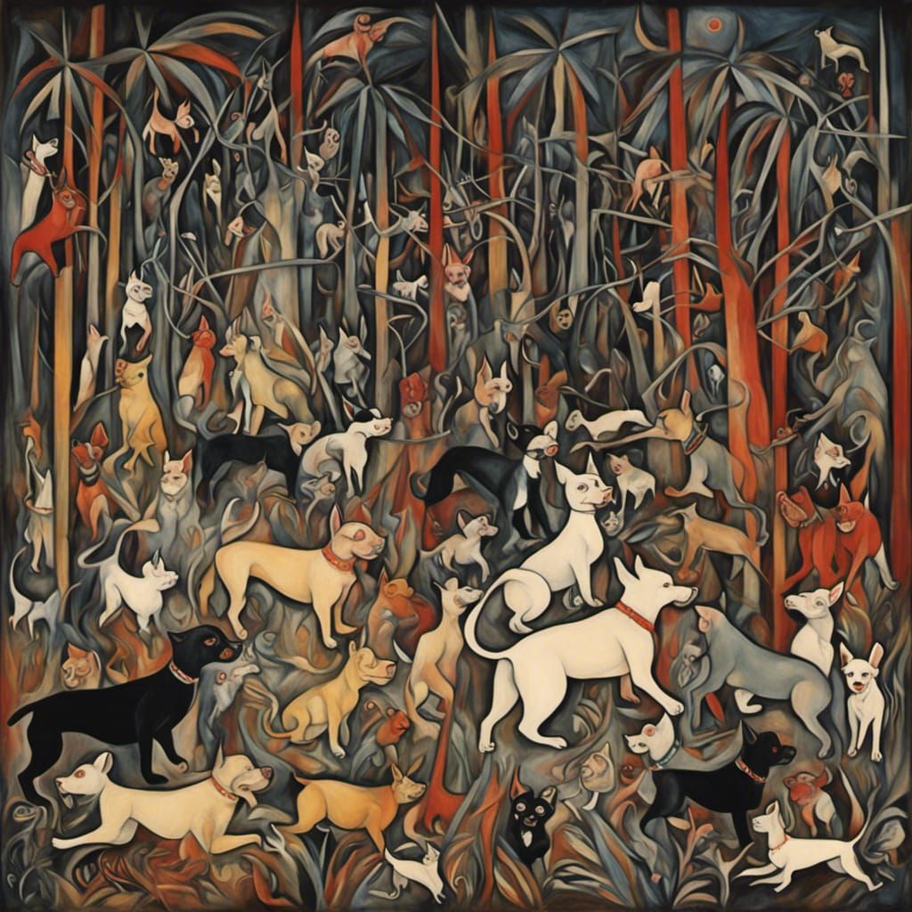 Pitbulls and Chihuahuas Play in Tropical Forest