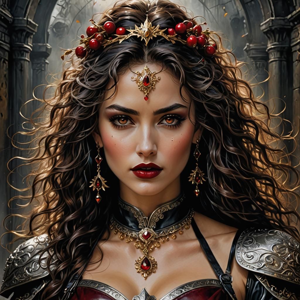 Beautiful Woman in Leather Dress by Luis Royo