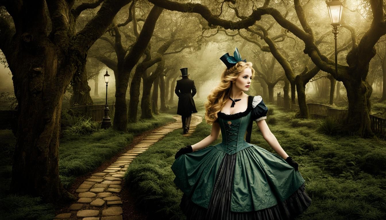 Alice in Wonderland: Dark Fantasy Dreamscape in Mixed Media