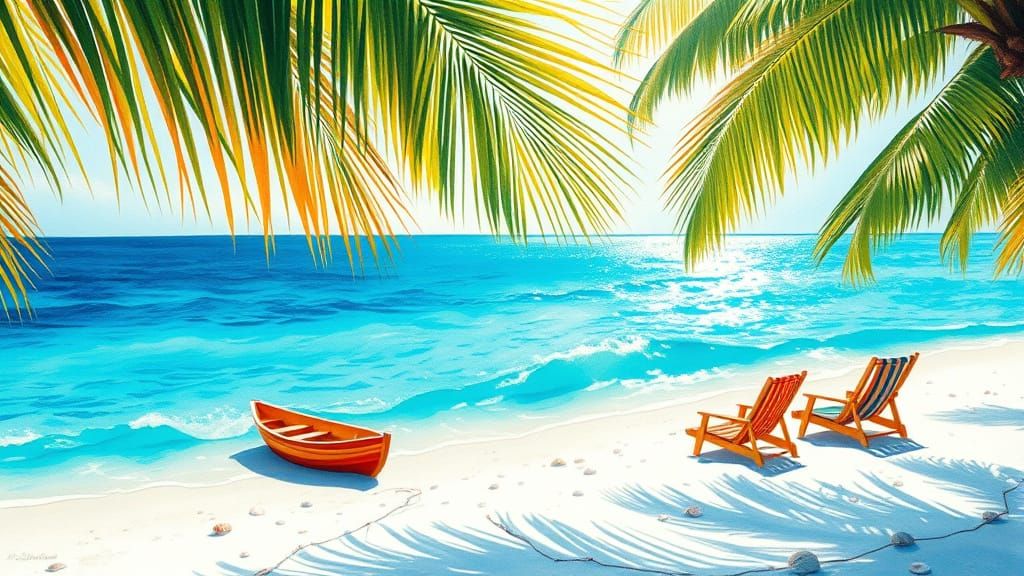 Turquoise Seascape in Vibrant Neo-Impressionist Style