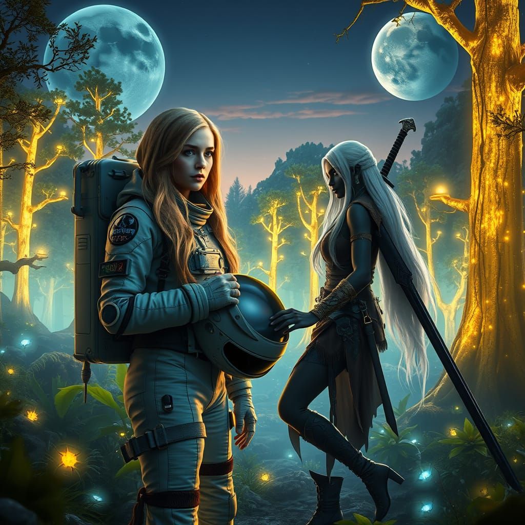 Cosmic Encounter in a Glowing Forest