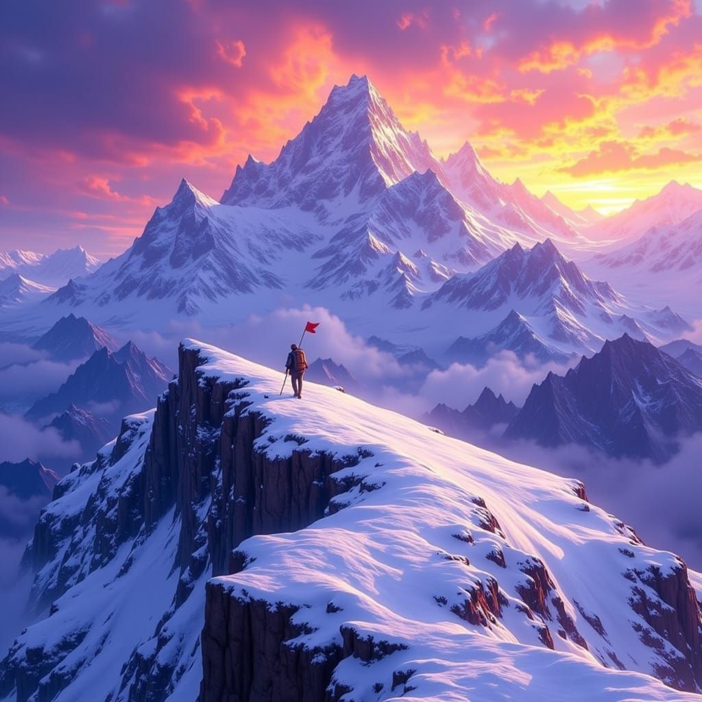 Epic Fantasy Mountain Sunset Hike