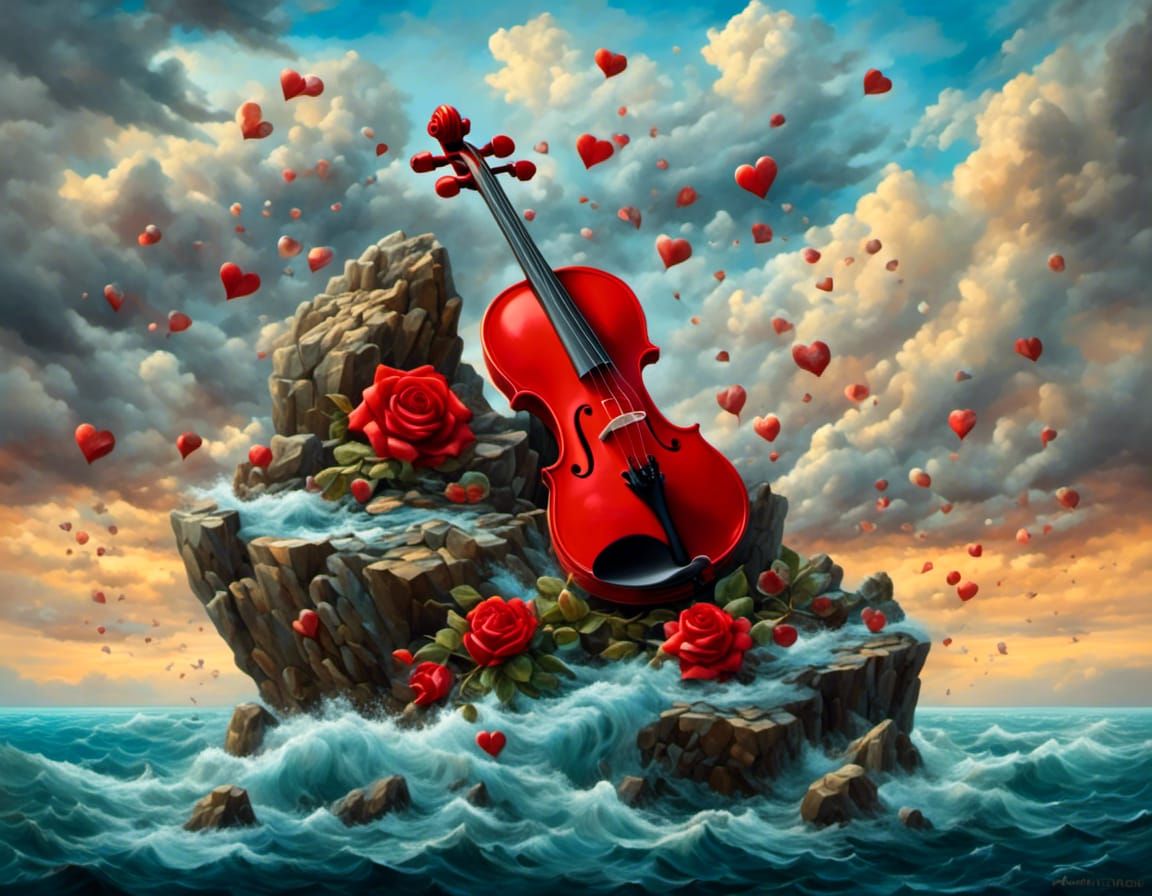 Surreal Violin Rock Formation in Stormy Sea