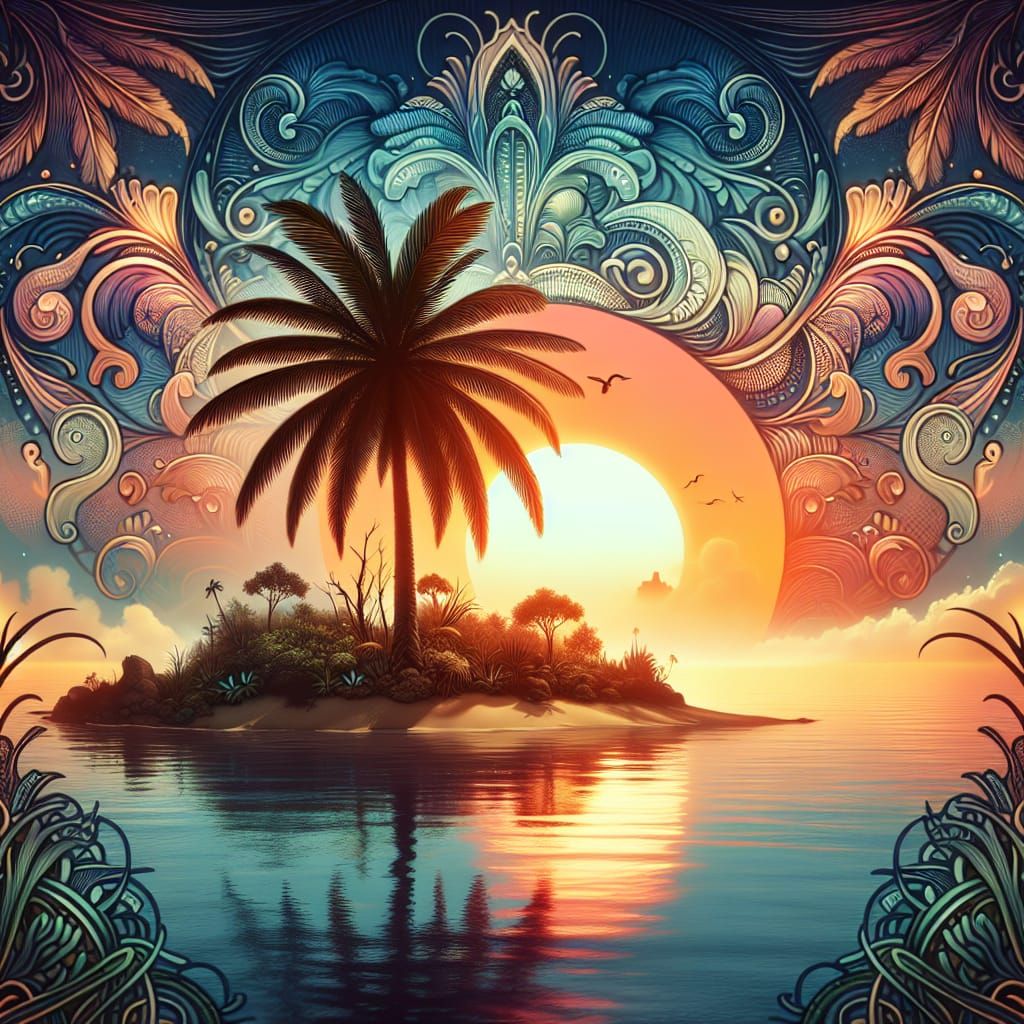Fantasy Island Palm Tree at Sunset