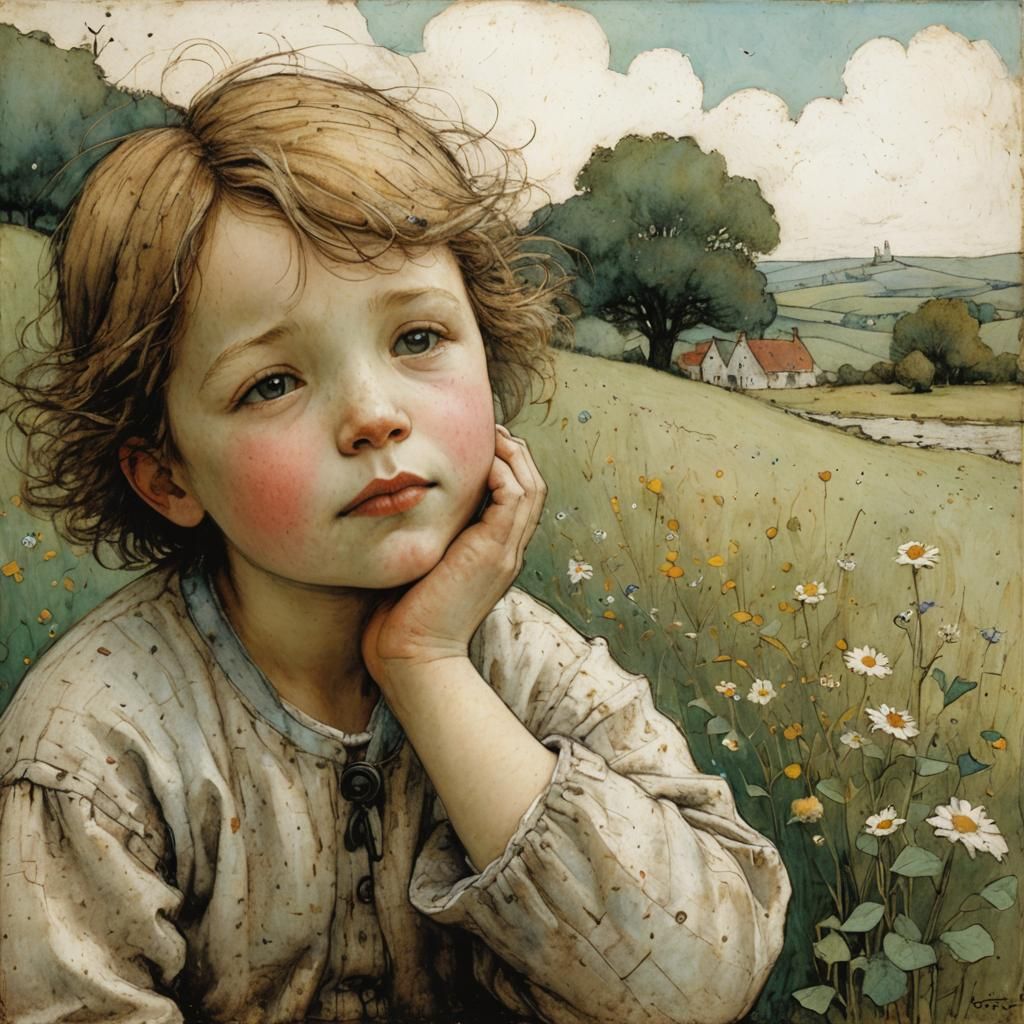 Charming Dreamer Illustration in Naive Style