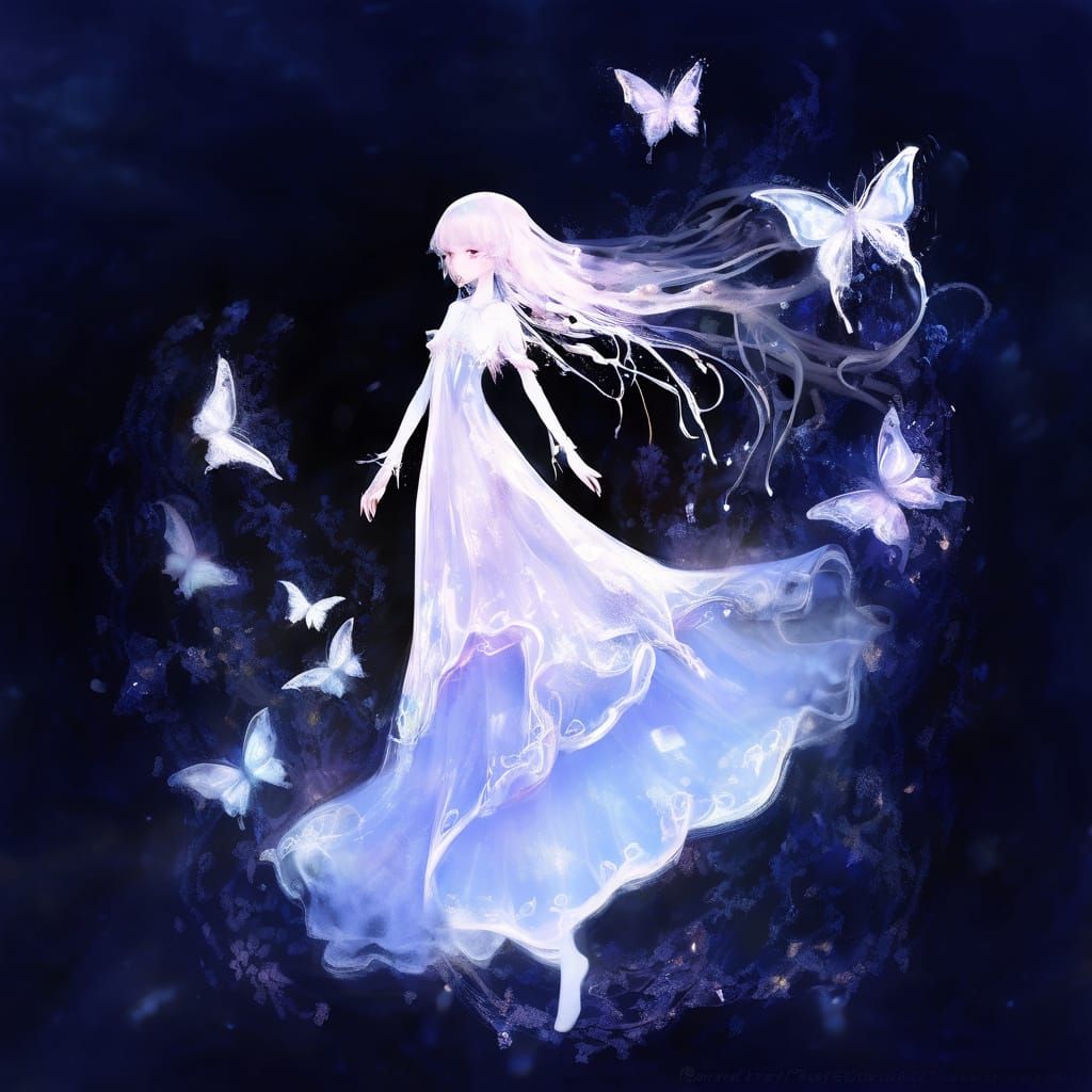 Winged Figure Guiding Souls: Abstract Impressionism