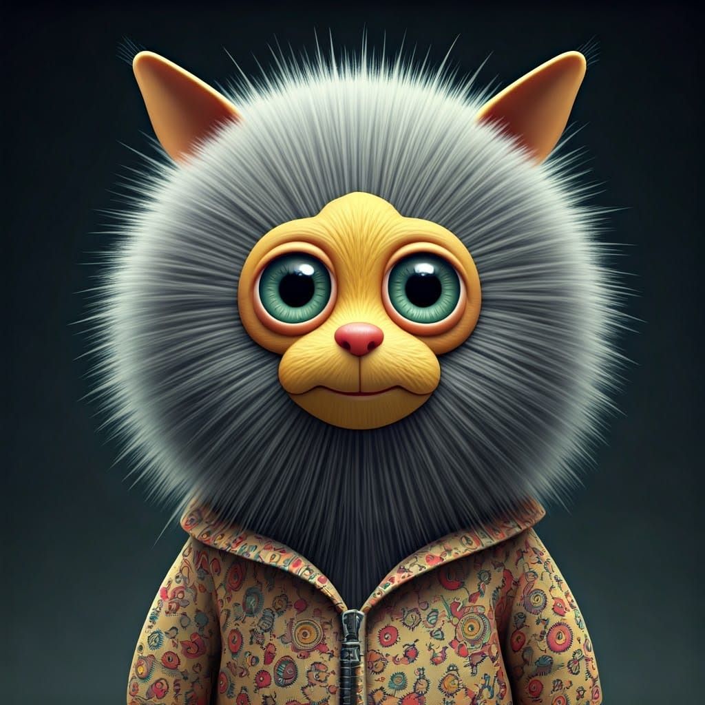 Animated Toy Animal with Yellow Face and Gray Fur