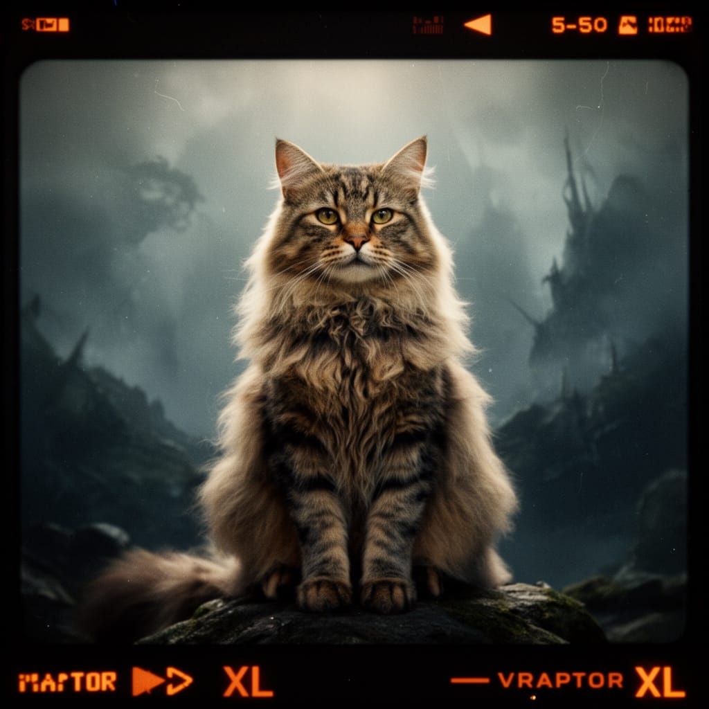 Majestic Fluffy Cat in Mysterious Cinematic Scene