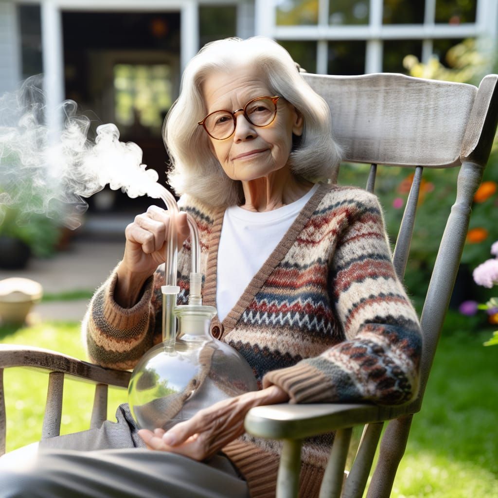 Elderly Woman Enjoying Peaceful Moment in Sunny Garden