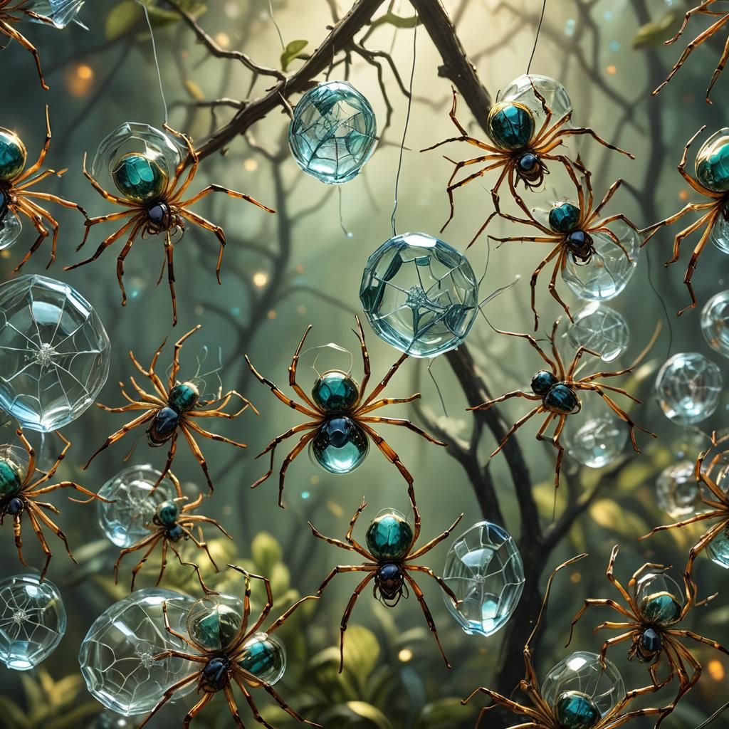 Tree Glass Spiders Dancing: Hyper-Realistic Concept Art