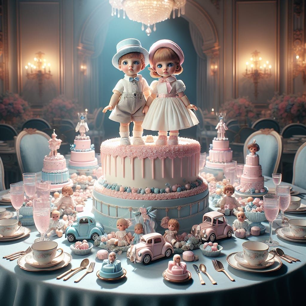 Extravagant Birthday Cake with Twin Dolls