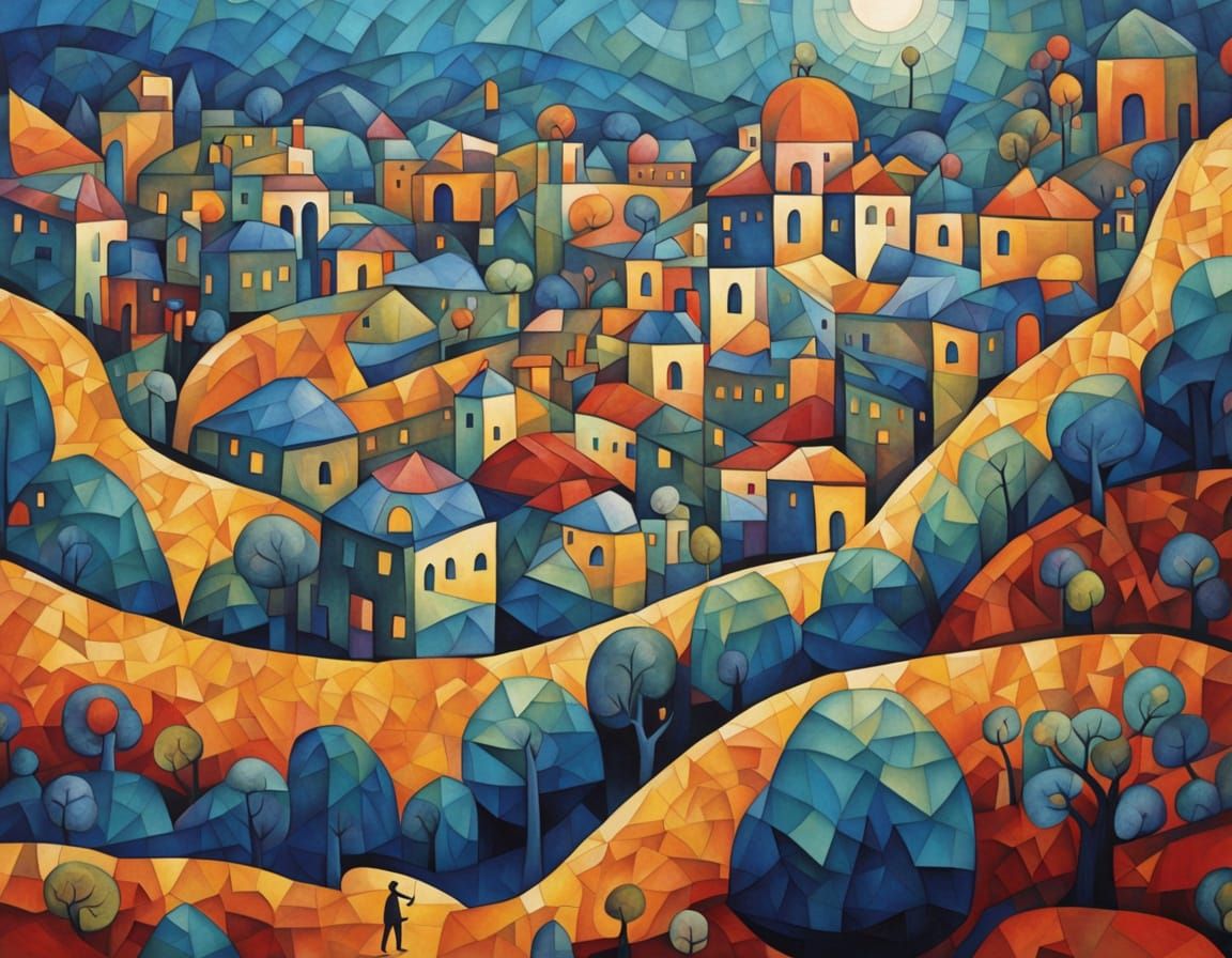 Solitary Figure Tries to Reach the City Center