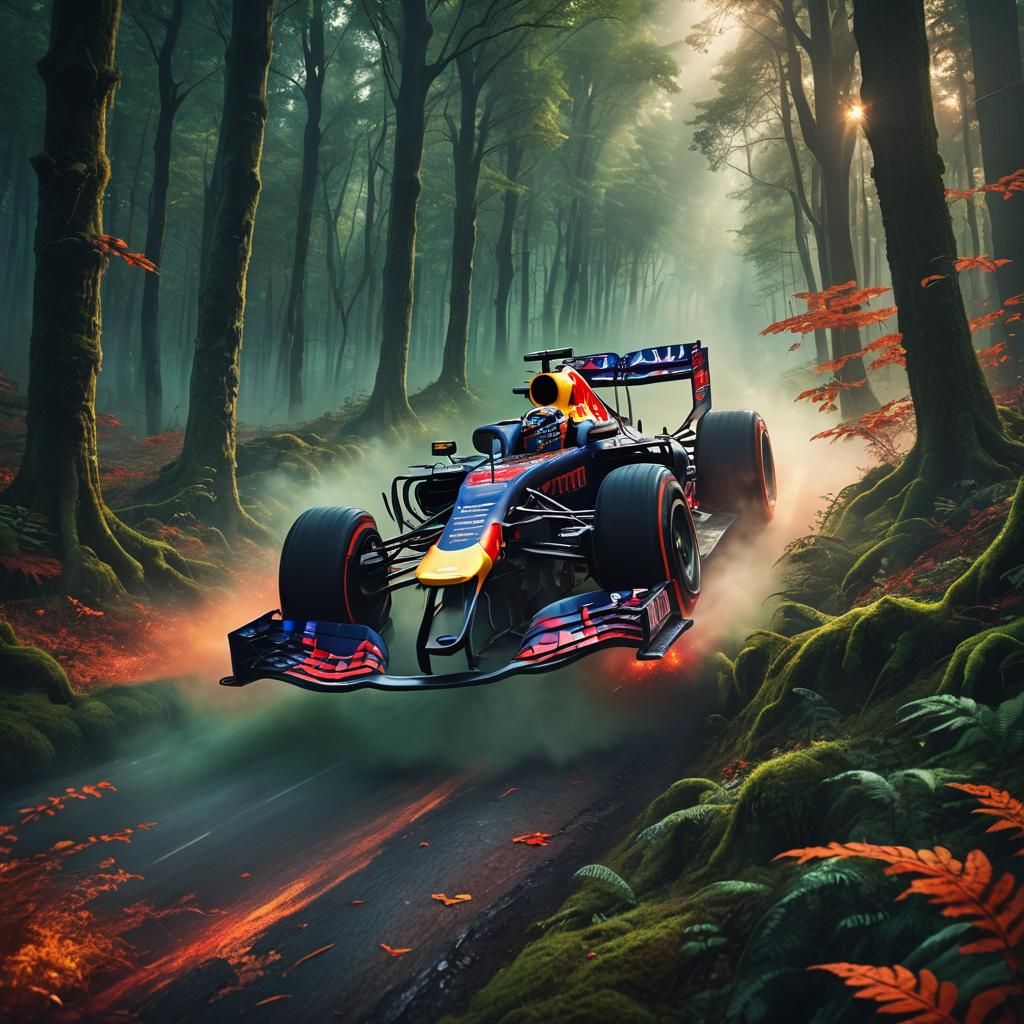 Red Bull F1 Car in Mystical Forest