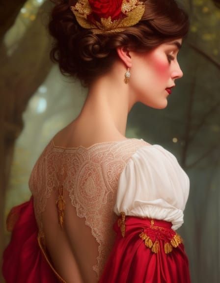 Alice as Queen of Hearts: Hyperdetailed Art Nouveau Portrait