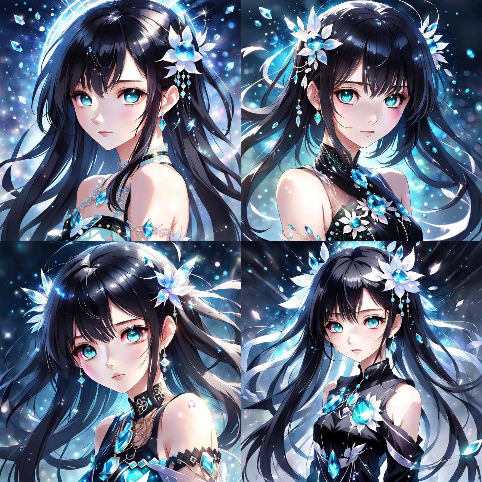 Ethereal Anime Girl with Sparkling Gemstones in Digital Art