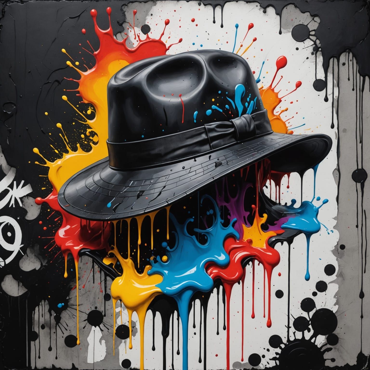 Black Smoke Hat in Vibrant Graffiti Art Style