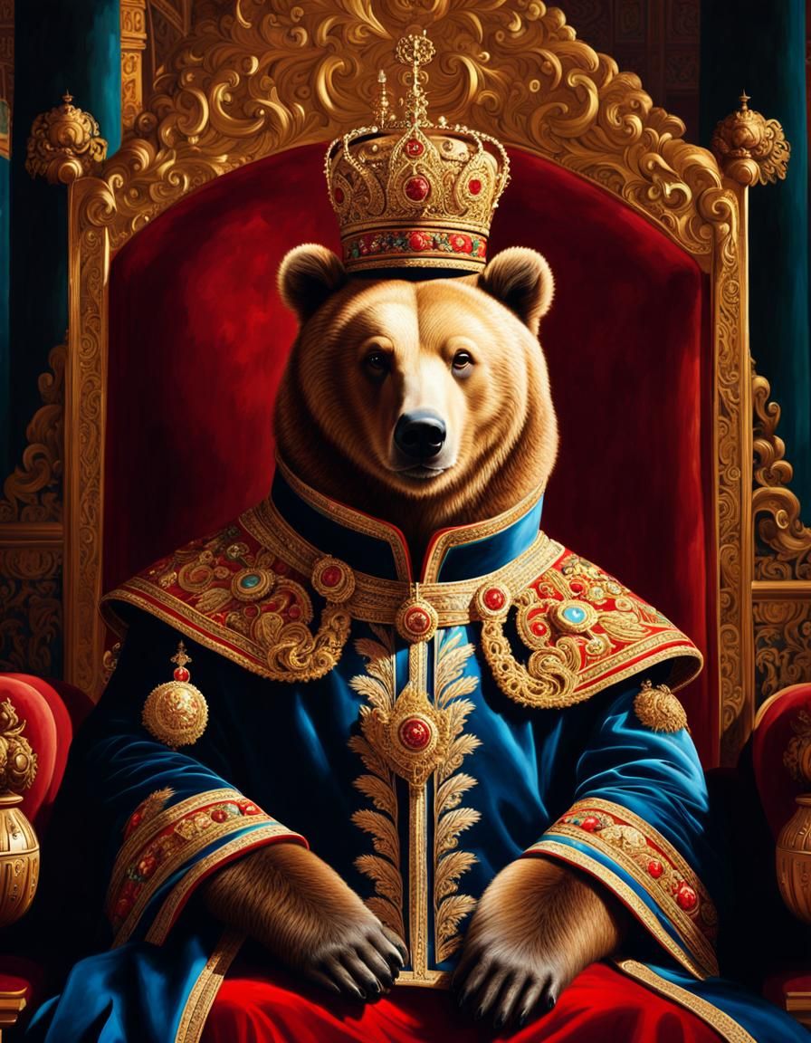 Regal Bear Emperor Portrait in Baroque Style