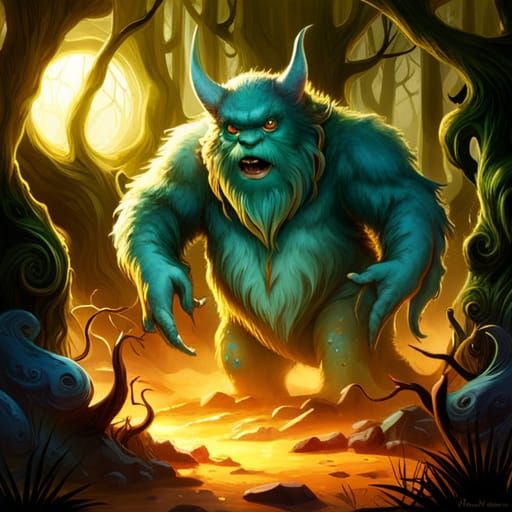 Cute Magical Monster in Enchanted Forest