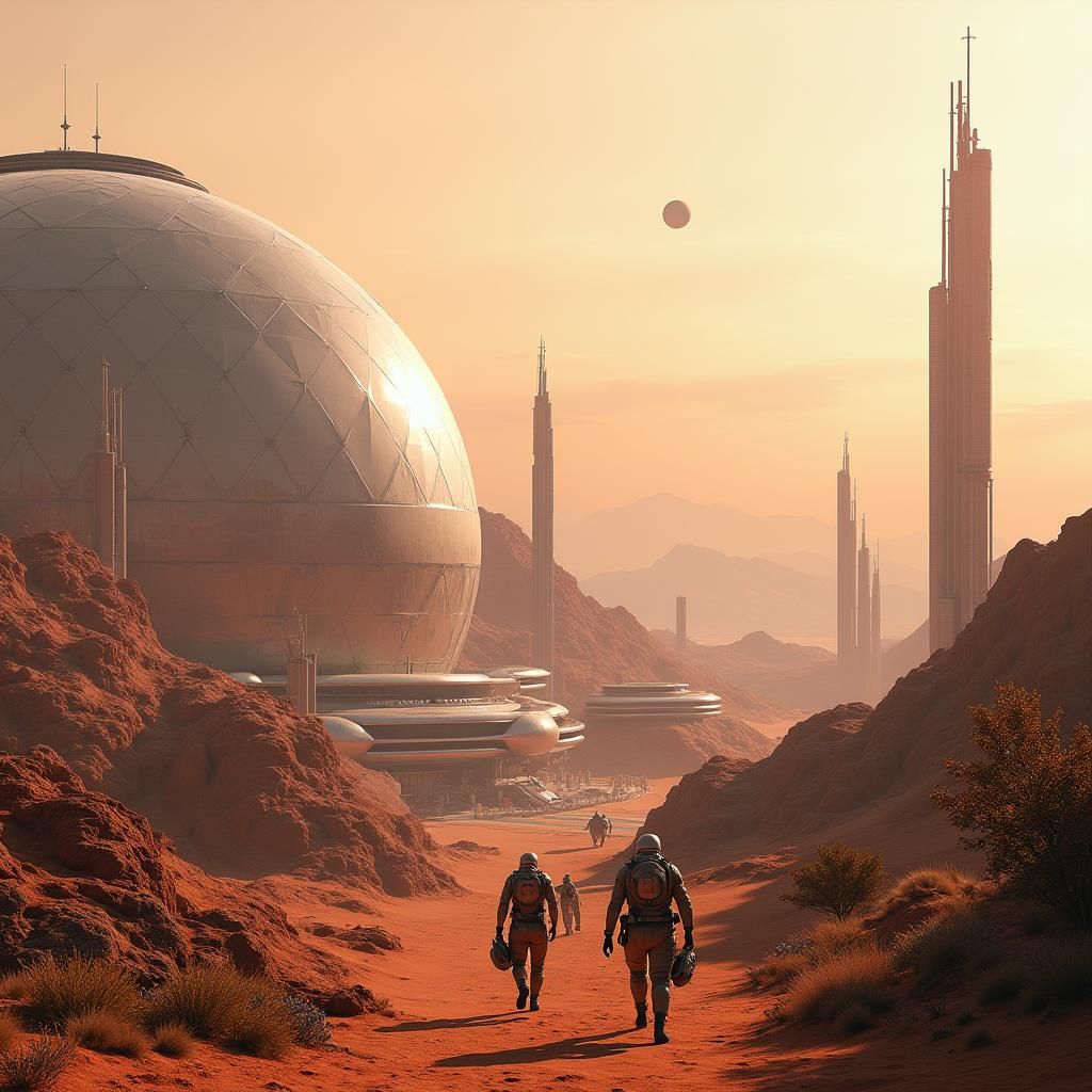 Futuristic Martian Metropolis Under Geodesic Dome