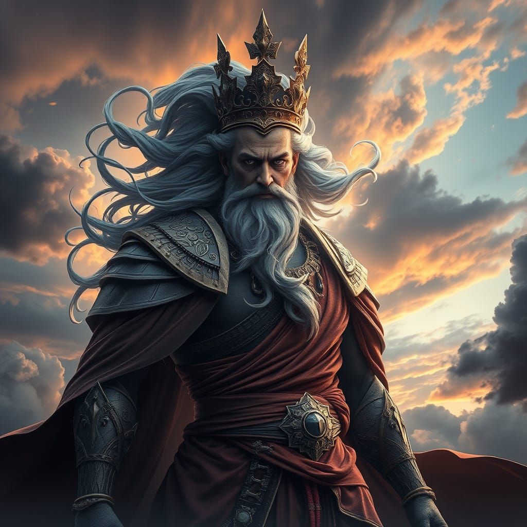 Majestic Wind God in Stormy Skies, Hyper-Realistic Digital P...