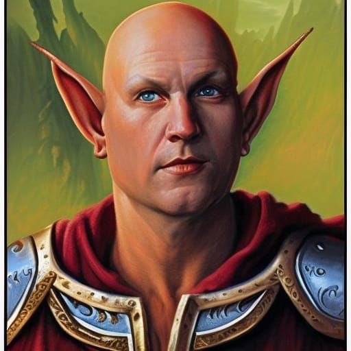Bald Elf Warrior in Heroic Fantasy Style