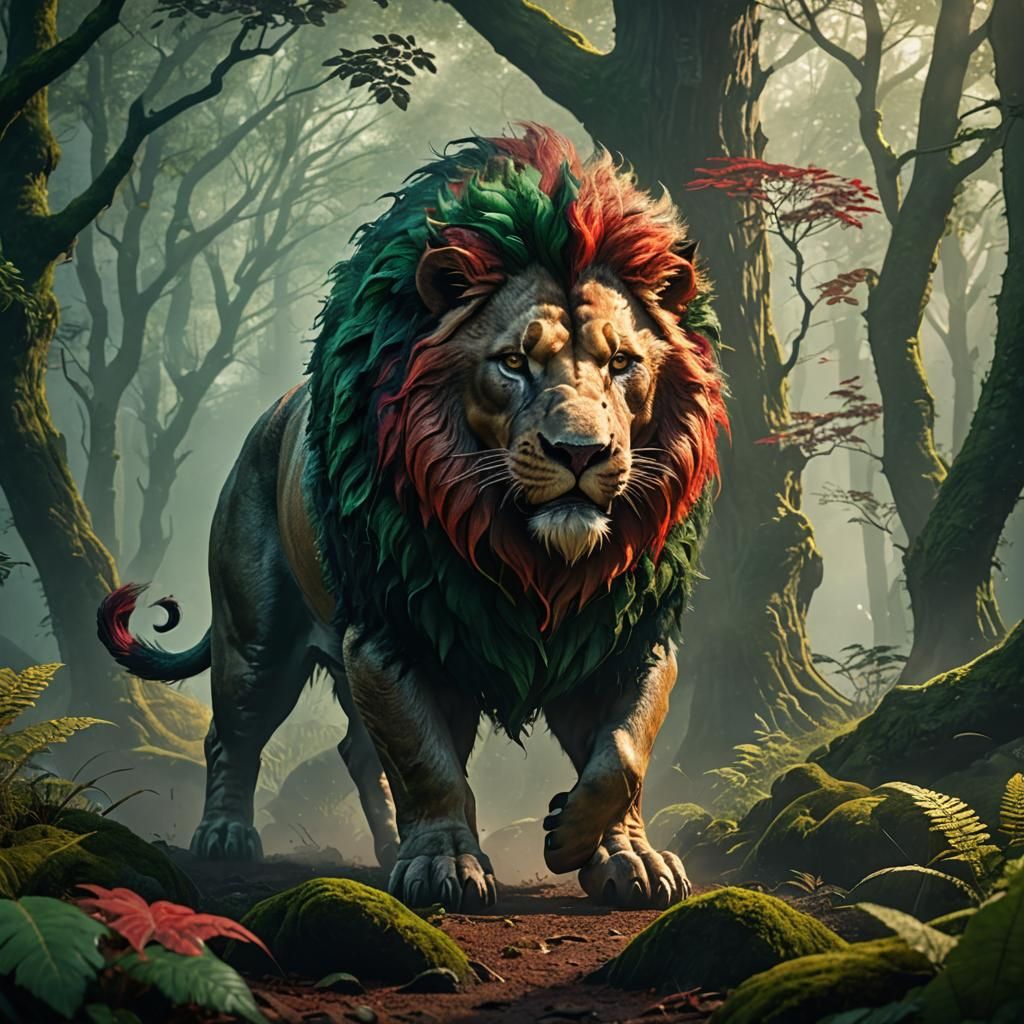 Half-Pig Half-Lion Creature in Misty Forest