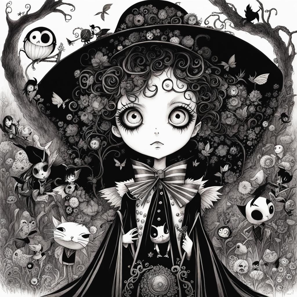 Dark Whimsical Character in Anime Style