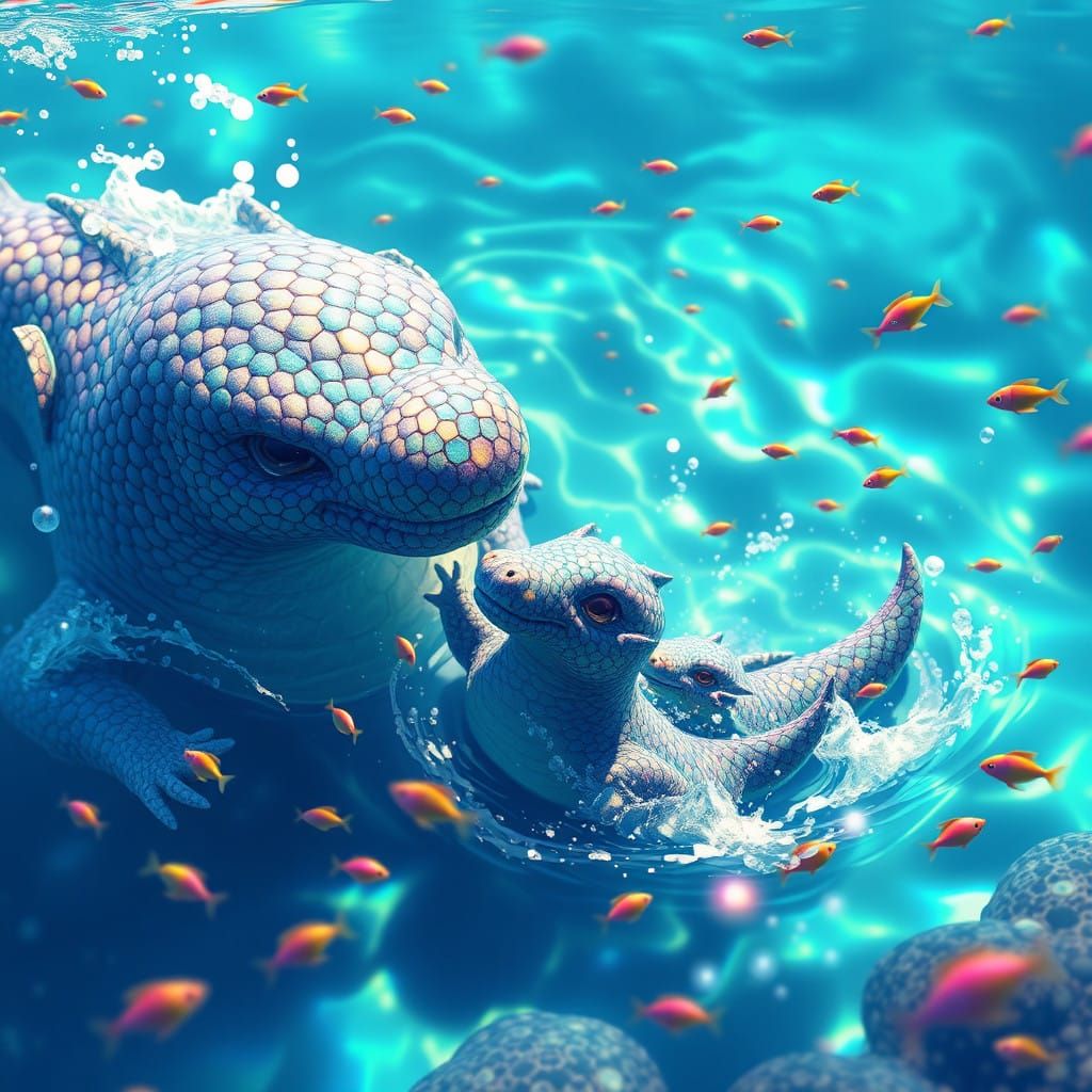 Luminous Loch Ness Siblings Splash in Vibrant Wonderland